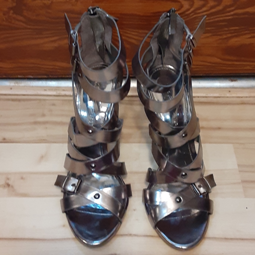 MARC FISHER MIRRORED STRAPPY SANDALS